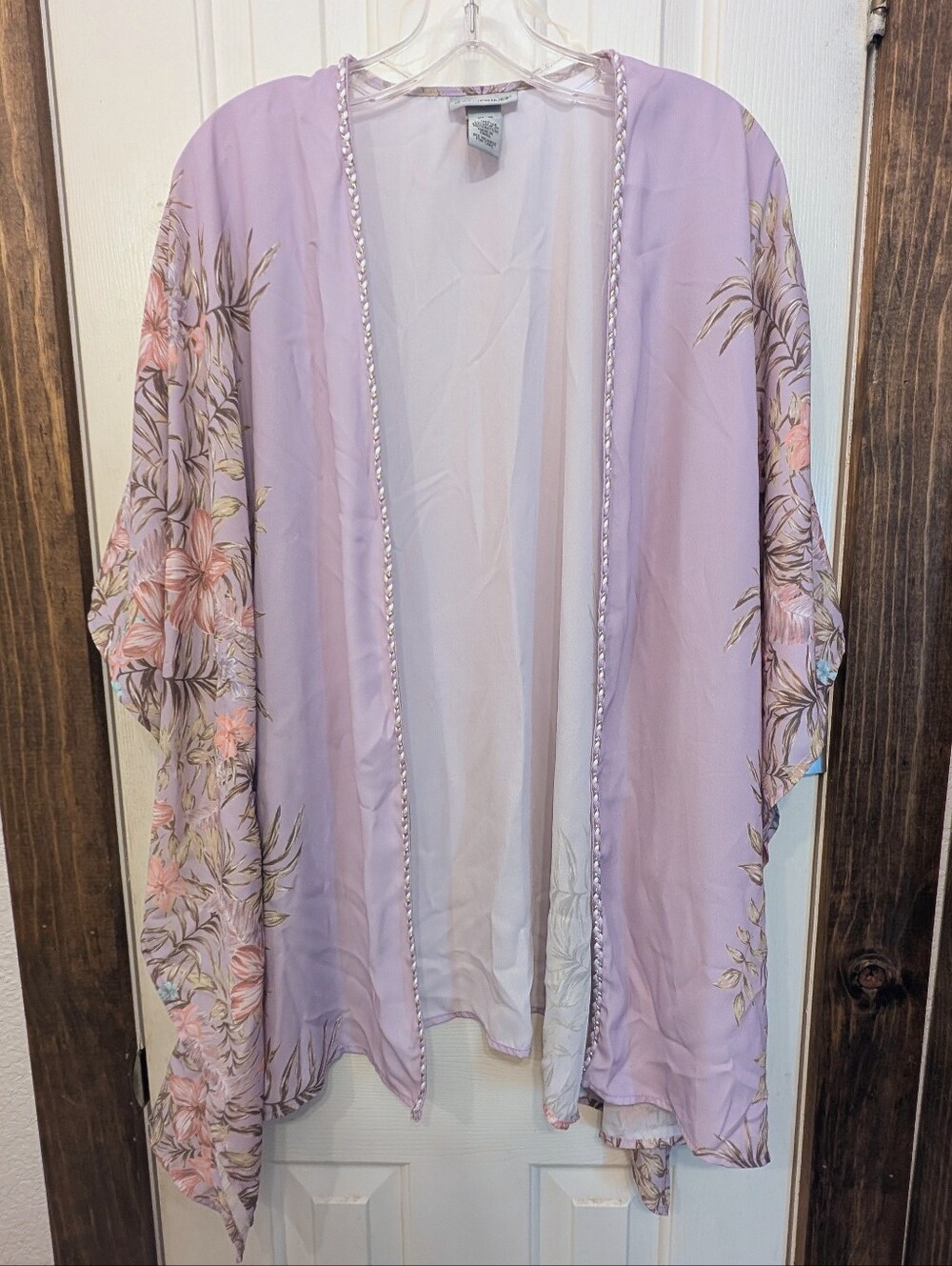 NWT Lavender Floral Kimono Open Front Cardigan Size 0X-1X Catherines Shawl Wrap - Picture 3 of 10